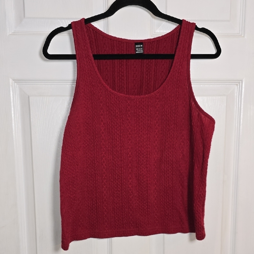 SHEIN L Large Cropped Rich Red Knit Tank Top